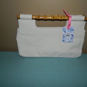 Lilibridge Bamboo Handle Canvas White Clutch Mark & Graham NO MONO